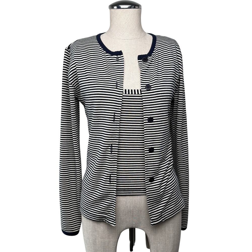 Marineria Italiana Striped Cardigan Tank Set Nautical Coastal Sz M Jersey Knit